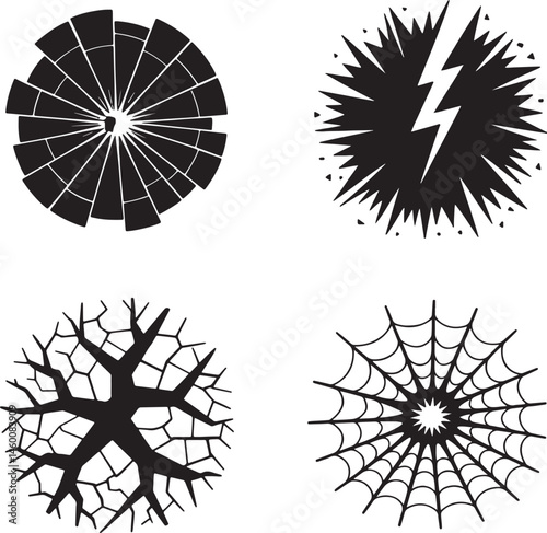 Crack silhouette set vector illustration isolated On Transparent Background