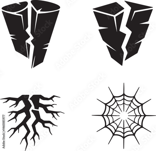 Crack silhouette set vector illustration isolated On Transparent Background