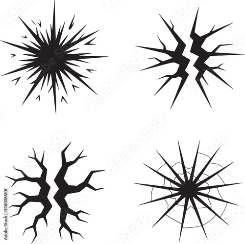 Crack silhouette set vector illustration isolated On Transparent Background
