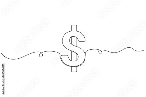 Minimal One Line Dollar Sign Vector – Continuous Line Money Symbol for Finance and Business