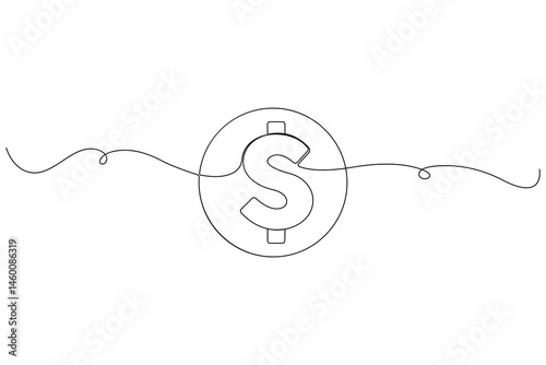 Minimal One Line Dollar Sign Vector – Continuous Line Money Symbol for Finance and Business