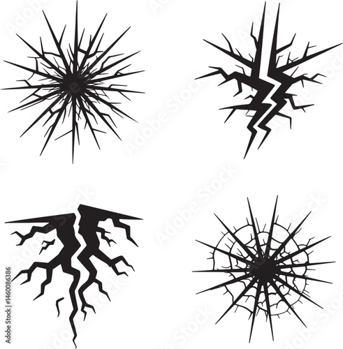 Crack silhouette set vector illustration isolated On Transparent Background