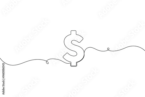 Minimal One Line Dollar Sign Vector – Continuous Line Money Symbol for Finance and Business