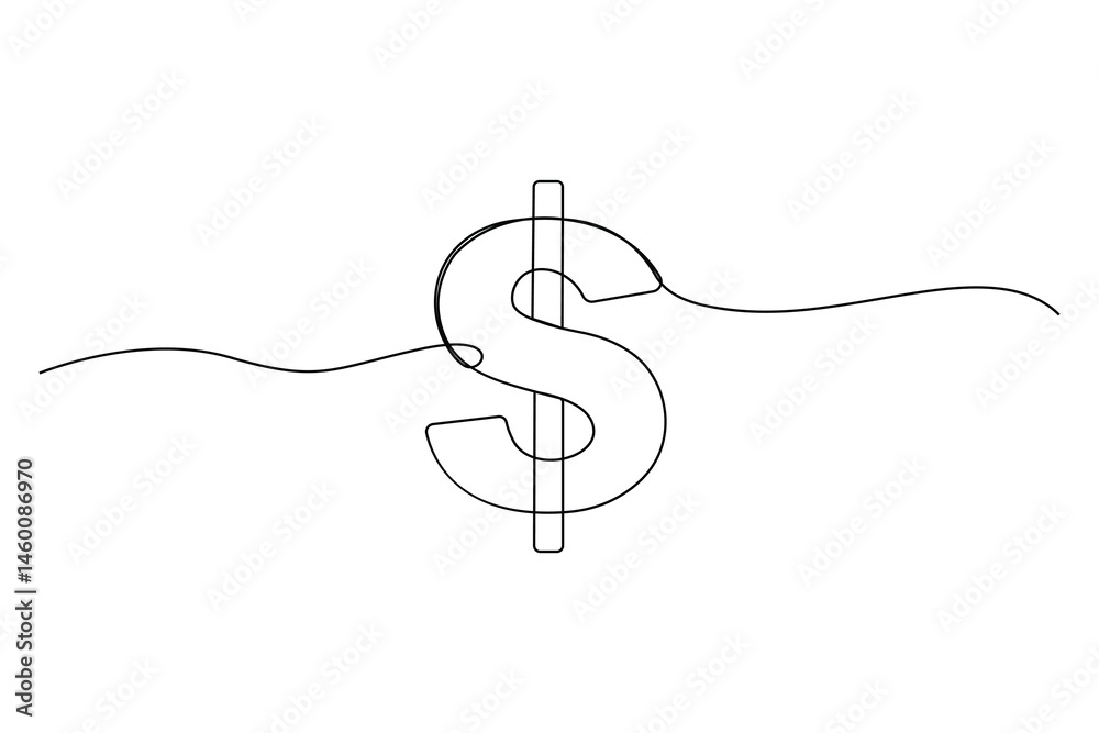 Obraz premium Minimal One Line Dollar Sign Vector – Continuous Line Money Symbol for Finance and Business
