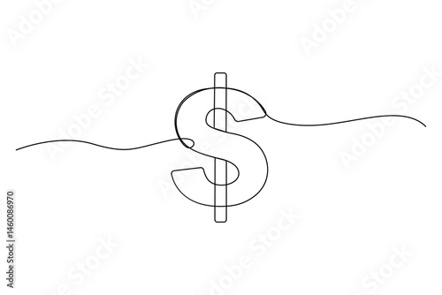 Minimal One Line Dollar Sign Vector – Continuous Line Money Symbol for Finance and Business