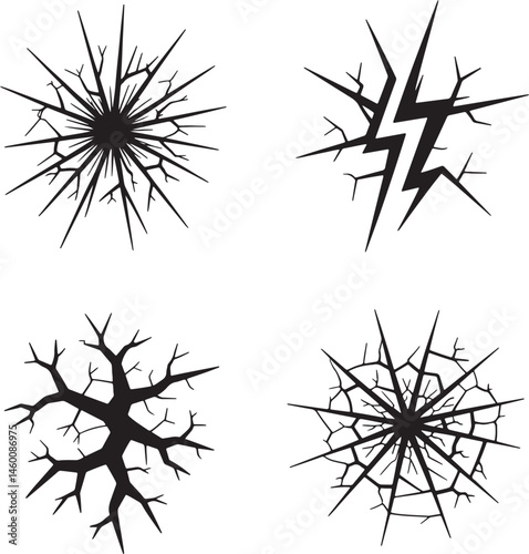 Crack silhouette set vector illustration isolated On Transparent Background