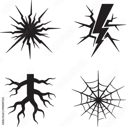 Crack silhouette set vector illustration isolated On Transparent Background