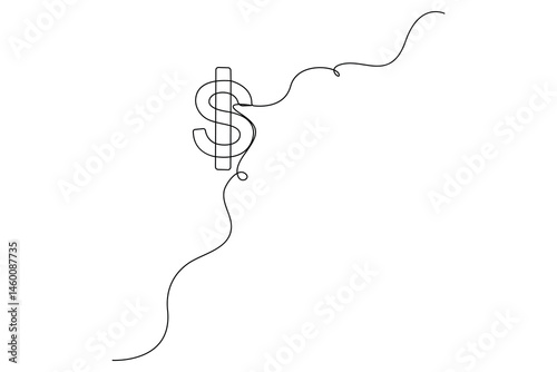 Minimal One Line Dollar Sign Vector – Continuous Line Money Symbol for Finance and Business