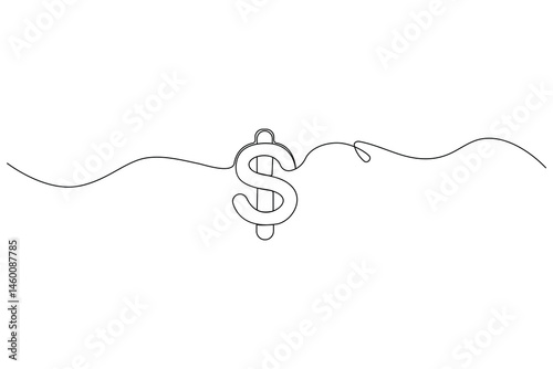 Minimal One Line Dollar Sign Vector – Continuous Line Money Symbol for Finance and Business