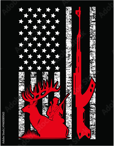 Deer Hunting American Flag Cutting Printable Files - printable editable vector art file.