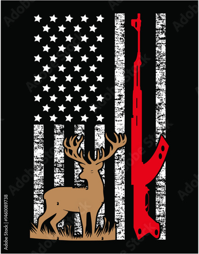 Flag Deer Hunting Cutting Printable Files - printable editable vector art file.