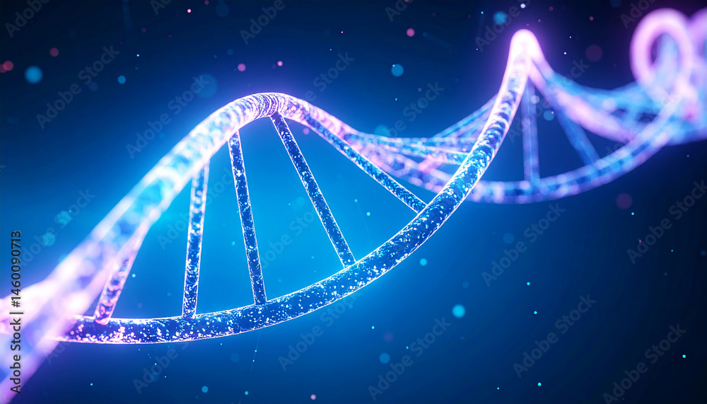 Fototapeta premium Glowing DNA strand. Genetic Code, molecule structure. Science background. Abstract design.