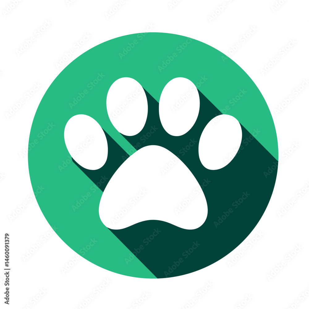 Naklejka premium Animal Paw Print Icon in Flat Design with Shadows 