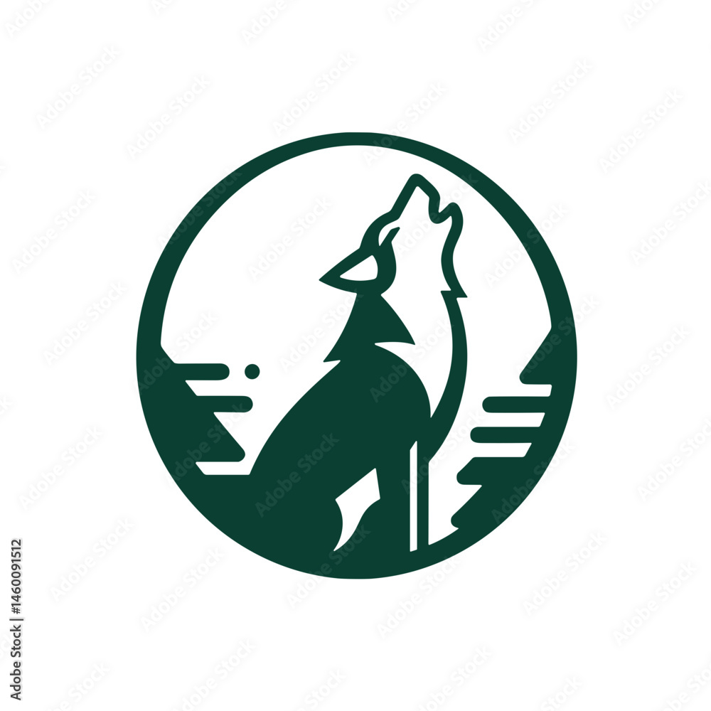 Obraz premium Howling wolf silhouette logo against abstract landscape background 