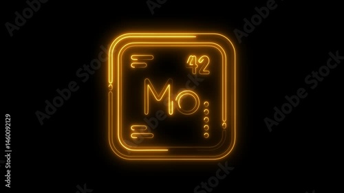 Neon periodic table element molybdenum chemistry science element on black background