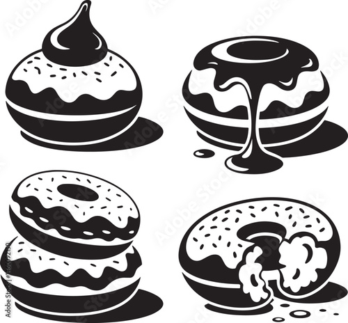 Donut with sprinkles silhouette set vector illustration isolated On Transparent Background