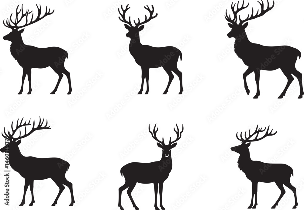 Naklejka premium a set of black deer silhouettes with antlers