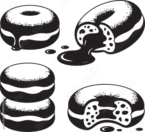 Donut with sprinkles silhouette set vector illustration isolated On Transparent Background