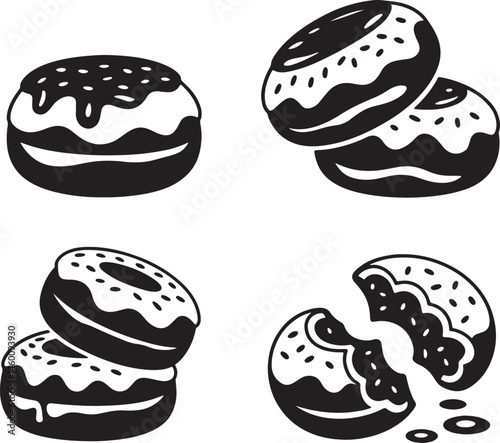 Donut with sprinkles silhouette set vector illustration isolated On Transparent Background