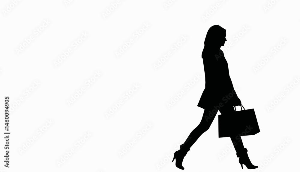 Fototapeta premium Elegant silhouette of a woman shopping, stylish consumerism