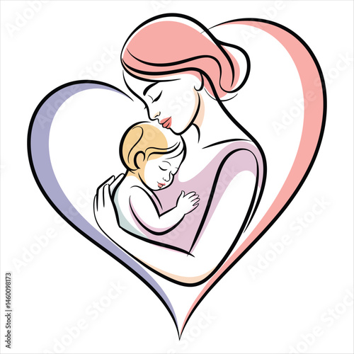 Mother and Baby in Heart Shape Vector Illustration for Mother’s Day