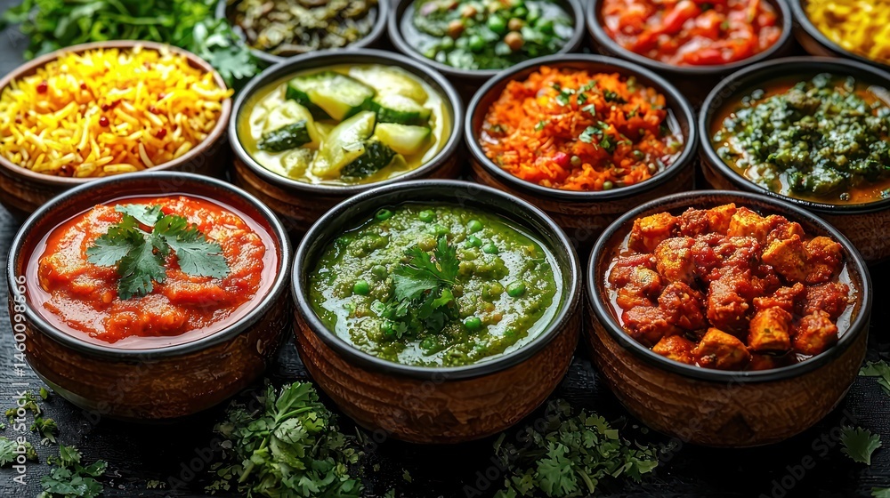Assorted Indian dishes in bowls. Assorted Indian dishes in bowls.