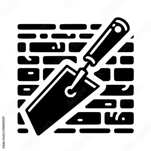 Brick Wall & Trowel Icon: Construction, Repair, Black & White, Minimalist Design