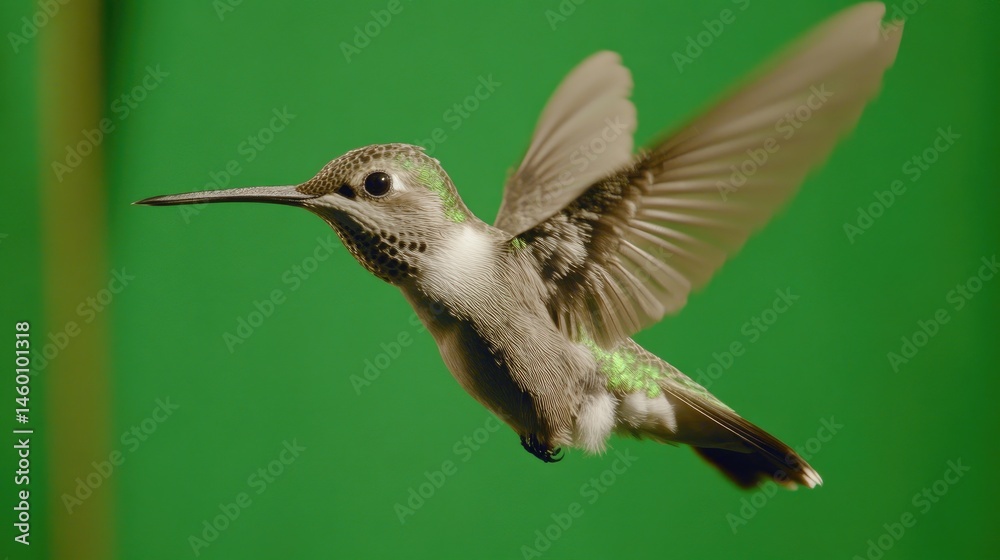 Fototapeta premium Hummingbird in Flight Against Green Screen (1)