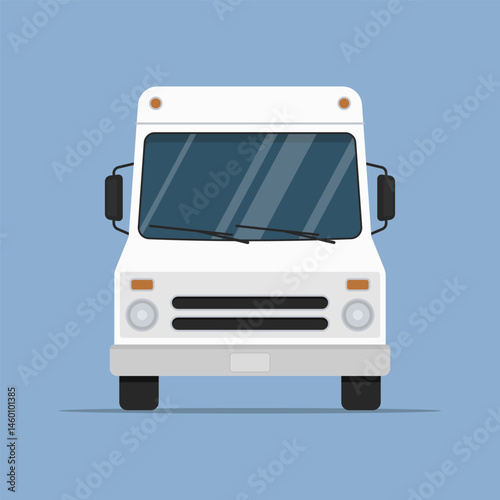 Van icon. Colored silhouette. Front view. Vector simple flat graphic illustration. Isolated object on blue background. Isolate.