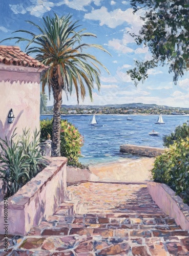 Coastal Pathway.  Sunlight stairway to seaside
