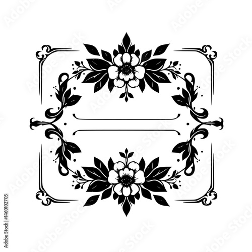 Elegant Floral Frame in Black and White, for Invitations, Design Elements