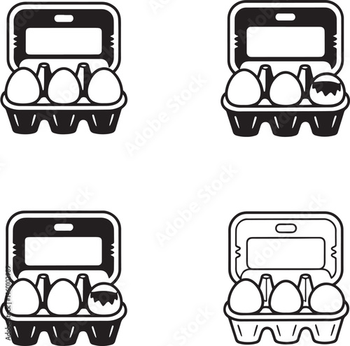Egg box Outline & silhouette set vector illustration isolated On Transparent Background