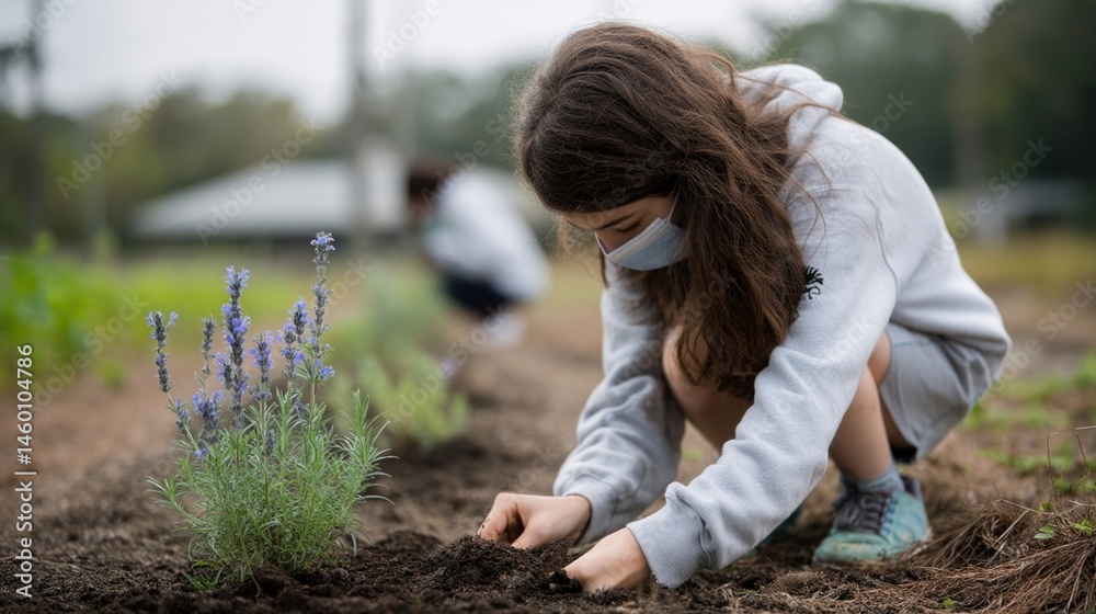 Students participating in a school garden project that creates an inviting ecosystem for local pollinators emphasizing education in wildlife protection.