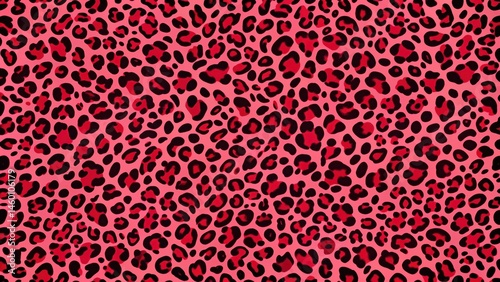 A bright and bold pink and black leopard print pattern featuring irregular spots of various sizes and shapes.