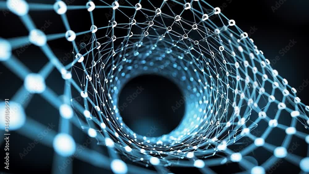 Abstract network tunnel with glowing points.