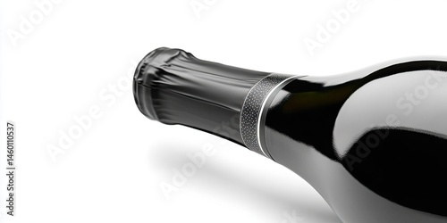 Elegant Black Wine Bottle Close-up Product Photography with Foil Cap and Reflective Surface