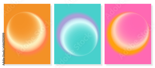 Gradient  summer bundle three designs showcasing softly glowing shapes in vibrant orange, yellow, pink, purple, and turquoise hues, ideal for modern digital backgrounds and design assets
