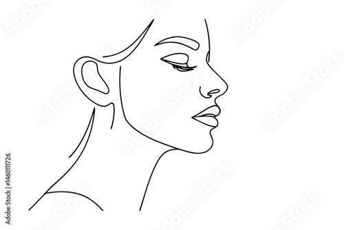 Elegant continuous line drawing of a beautiful woman�s face in profile portraying femininity minimalist artwork