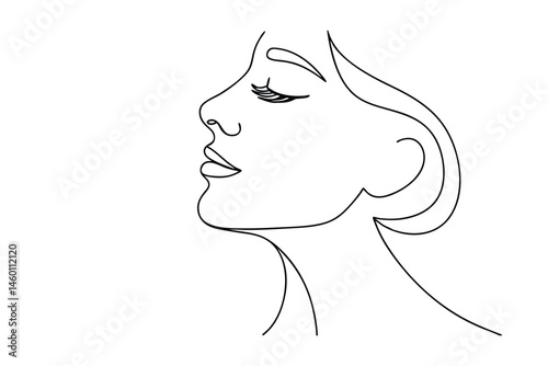Elegant minimalist line art illustration of a woman's profile with closed eyes and serene facial features