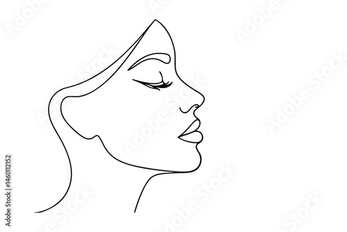 Minimalist one line drawing of a woman�s face in profile representing beauty elegance and modern art design