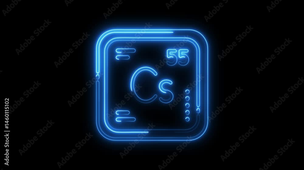 Neon periodic table element cesium glowing symbol on black background for science projects Neon periodic table element cesium glowing symbol on black background for science projects