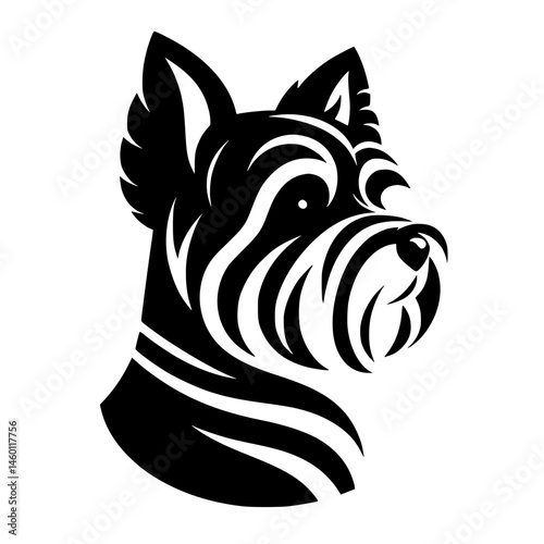 Minimalist Schnauzer Dog Head Silhouette, Black and White Vector Design