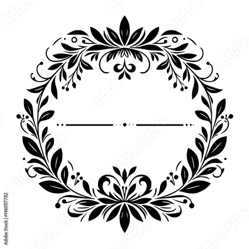 Elegant Floral Wreath Frame in Black & White, Decorative Invitation
