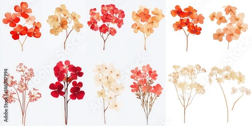 Pressed Flowers Collection: Delicate Red and Peach Hydrangeas and Dried Flowers Arrangement