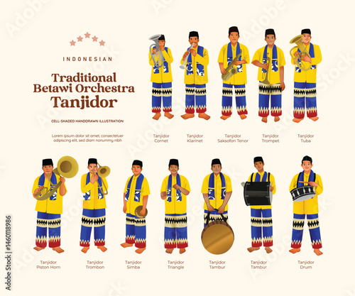 Indonesian Tanjidor culture Betawi Orchestra flat design illustration