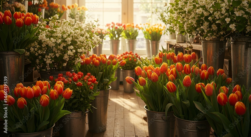 Fototapeta premium Tulips and Flowers in a Flower Shop