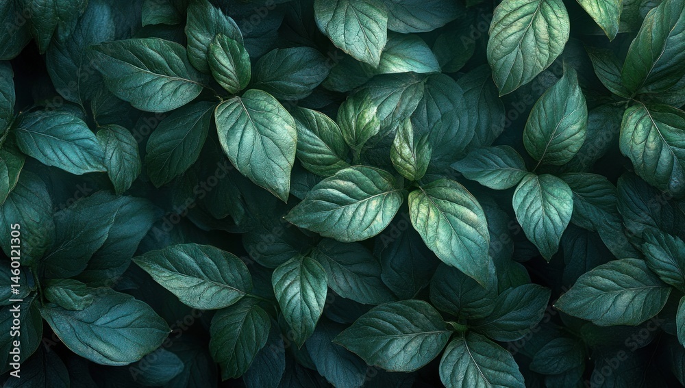 Fototapeta premium Lush green leaves, tropical foliage, natural background, nature wallpaper