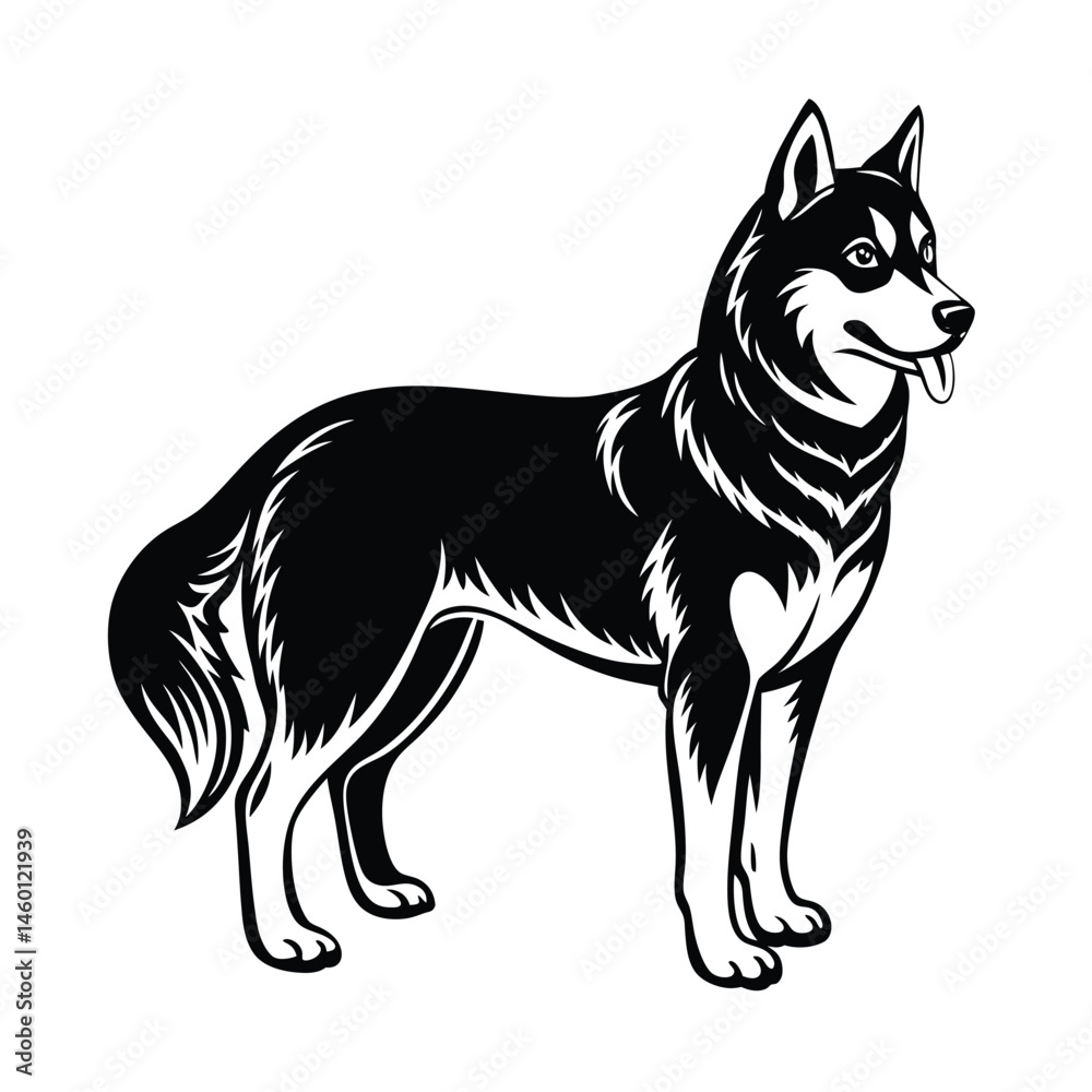 Naklejka premium a clean black siberian husky dog vector art silhouette
