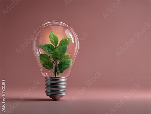Light Bulb With Green Leaves Symbolizes Innovation and Sustainability in Envi...