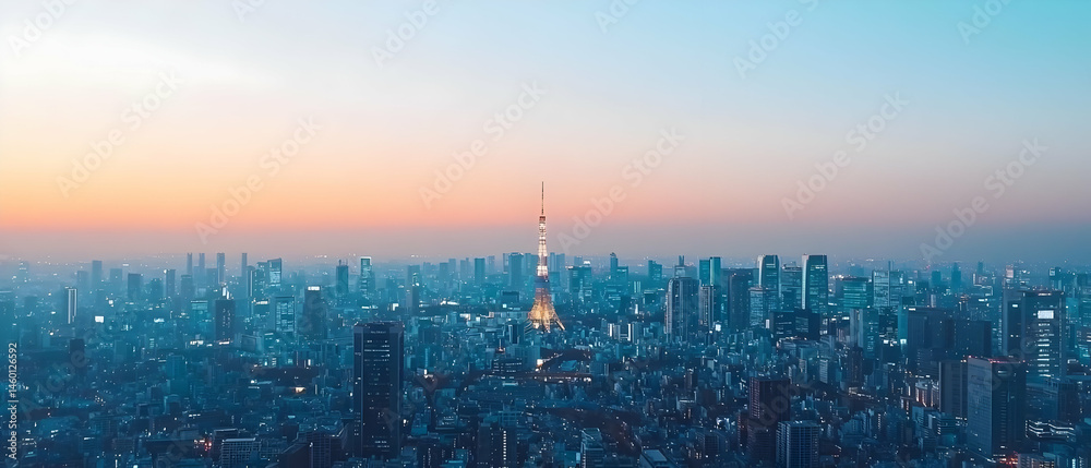 Obraz premium Aerial View Of Tokyo City At Sunrise